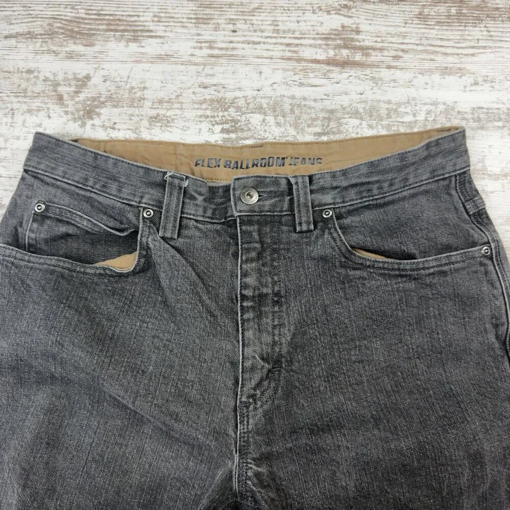 Duluth Trading Flex Ballroom Jeans Mens 32x28.5 Washed Black Stretch Gusseted